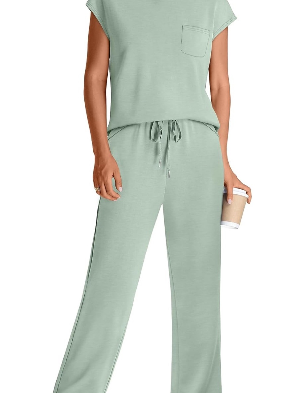 Women’s Sage Green Wide-Leg Jumpsuit with Drawstring Waist - Picture 4 of 4